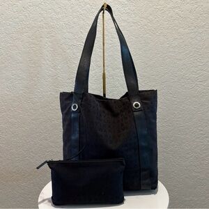 Bulgari Black Tote Shoulder Bag with Matching Pouch